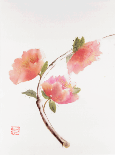 original chinese brush painting late fall mums